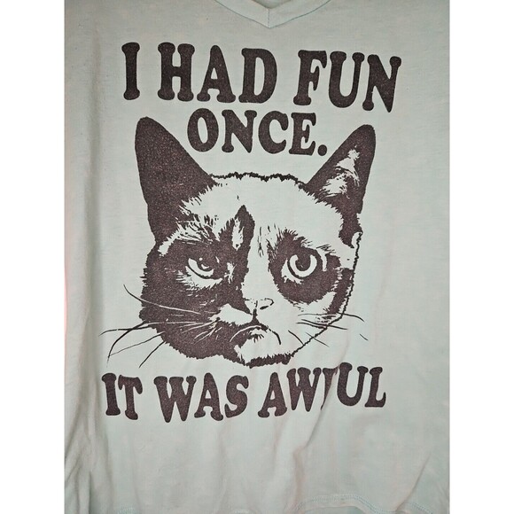 Grumpy Cat T Shirt Womens Large Teal I Had Fun Once It Was Awful Official Grumpy - Picture 2 of 4